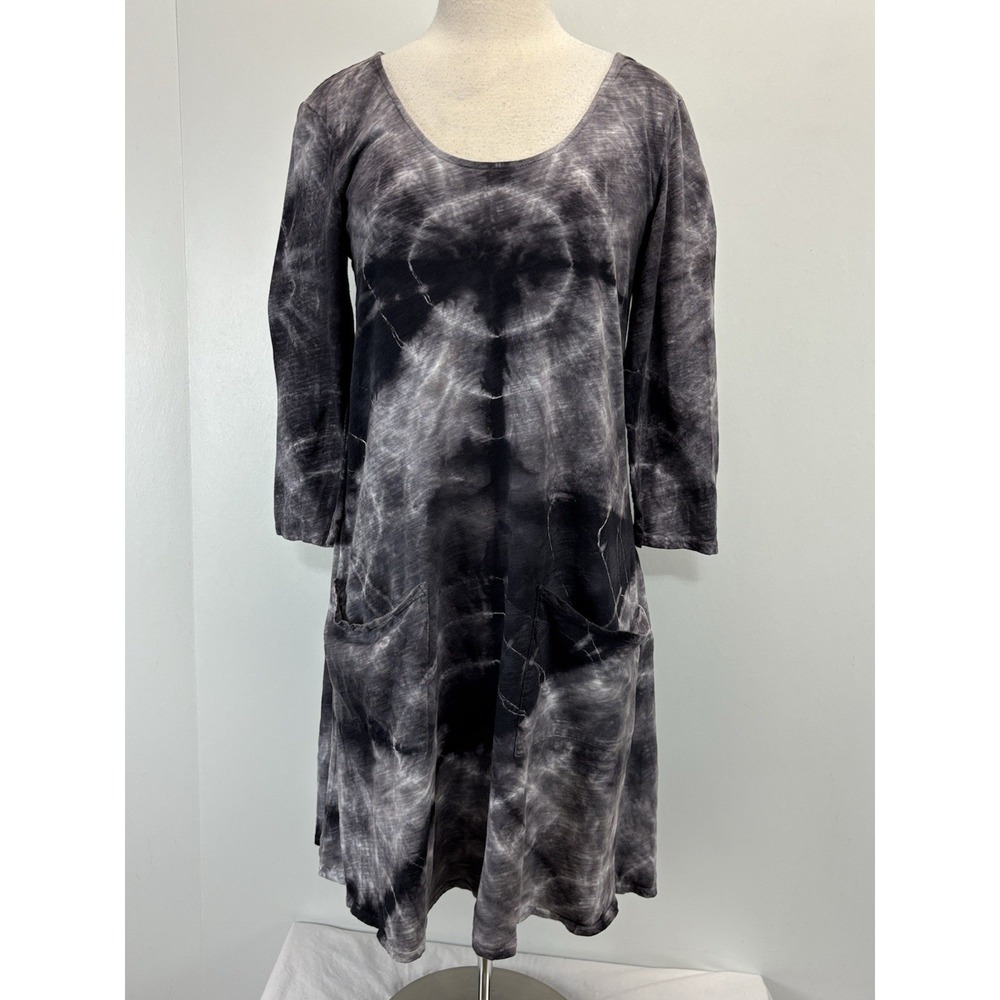Fresh Produce Tie Dye Dress Women's S Grey Shift Lagenlook Hippie Shift Made USA